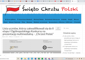 listę uczniów zakwalifikowanych do II etapu II Ogólnopolskiego Konkursu na prezentację multimedialną – „Chrzest Polski”.